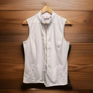 Quacker Factory Size Large White French Terry Rhinestone Zip Front Vest Pockets - Picture 1 of 8