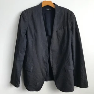 Theory Jacket Womens 10 Linen Blue Open Front Short Collarless Pockets Beach - Picture 1 of 10