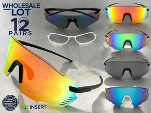 WHOLESALE LOT Sport Wrap Cycling Shield Lightweight Flexible SUNGLASSES 12 Pairs - Picture 1 of 24