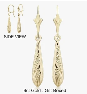9ct Gold Drop Earrings 32 x 5mm Dangle 375 Yellow Gold Made in Italy Gift Boxed - Picture 1 of 8