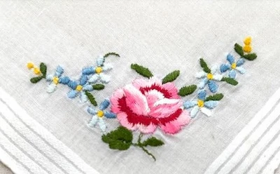 VINTAGE HANKY HANKIE LOVELY EMBROIDERED PINK BLUE FLORALS GEOMETRIC COTTON NEW - Image 1 of 3