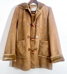 Juliet Michell Y2K Faux Leather Penny Lane Coat Size M Vegan Fur Lined Hooded - Picture 1 of 9