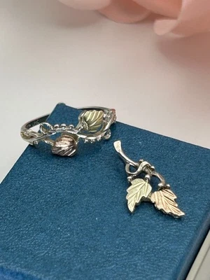 Anillo y colgante de oro Black Hills, detalles de hoja de oro de 12 K talla 6,25 Foto 1 de 4