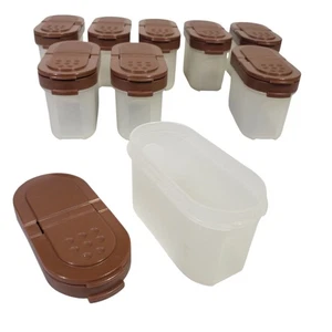 Tupperware Modular Mates Spice Shakers #1843 w Brown Lids #1844 Lot Of 9 - Picture 1 of 8