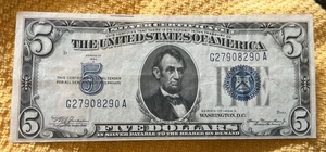 1934 A $5 Dollar Lincoln Silver Certificate US Currency Nice Condition - Picture 1 of 2