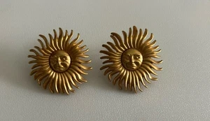 Monet Celestial Sun Face Matte Gold Colored Sunburst Earrings No Earring Backing - Picture 1 of 4