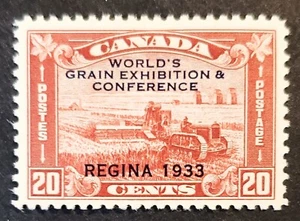 Stamps Canada Mint: #203 20c brown red Harvesting Wheat overprint F-VF MH - Picture 1 of 1