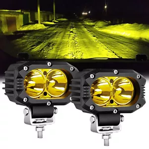 2PCS LED Spot Lights Yellow Driving Lamp Fog Lights 4inch Pods Cube Off Road ATV - Picture 1 of 9