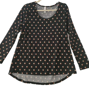 T-shirt donna LulaRoe Lynnae nera media a pois manica lunga pullover maglietta - Foto 1 di 4