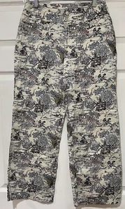 Hermosos pantalones Chico’s talla 0,5 para mujer multicolores con estampado asiático con bolsillos usados en excelente estado - Imagen 1 de 6