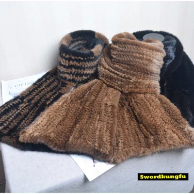 Unisex Fashion Knitted Real Mink Fur Scarf Long Style Winter Fur Shawl Collar - Image 1 of 4