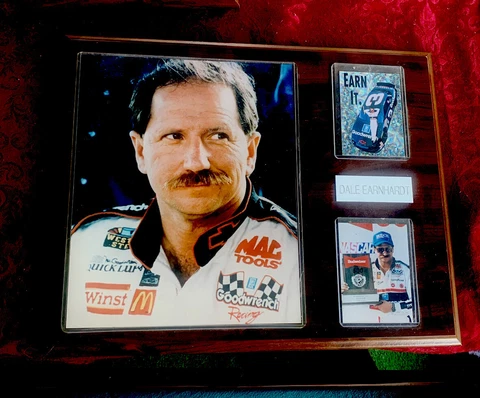 Dale Earnhart Vintage 12” x 15” Hard Wood Plaque Picture + Cards - NICE !! Cover