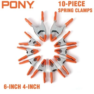 PONY 10-PIECE 4-inch 6-inch Heavy Duty Metal Spring Clamps Set 2" 1" Jaw opening - Image 1 of 4