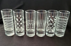 SET OF 6 STRIPES & CIRCLES CLEAR SHOT GLASSES DOTS - Picture 1 of 2