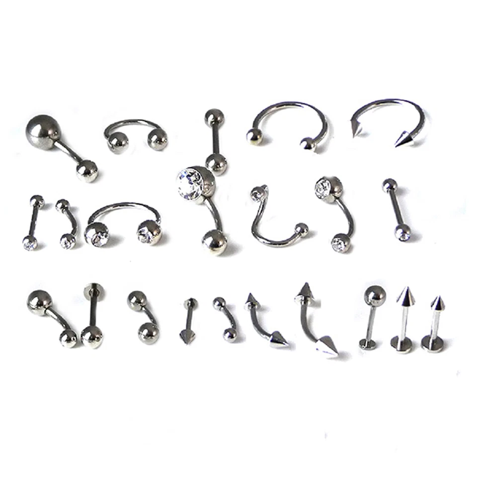 Set 3 Pz Piercing Ombelico Sopracciglio Lingua  Naso Labbro Acciaio Chirurgico,  - Immagine 1 di 1