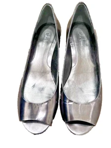 Scarpe decolte Cole Haan NikeAir donna taglia 7 B argento iridescenti punta aperta tacco - Foto 1 di 6
