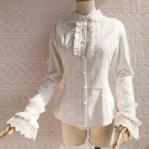 Blusa Camisa Japonesa Top Botón Volantes Manga Acampanada Lolita Dulce Dama Niña - Imagen 1 de 4