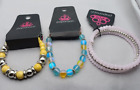 3 Bracelet Lot, Two Stretch, One Memory Wire Yellow, Blue, Pink New With Tags