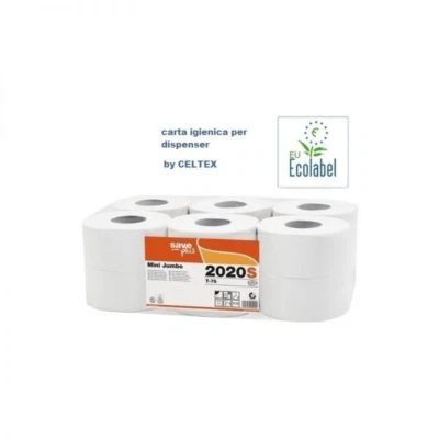 12 ROTOLI CARTA IGIENICA JUMBO MINI SAVE ROTOLO X DISPENSER OVATTA DI CELLULOSA - Immagine 1 di 2