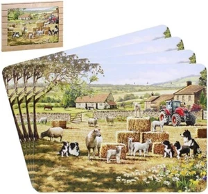 Set Of 4 Placemats Farm Sheep Collie Dog McNeil Studio Scene By Leonardo LP95928 - Picture 1 of 1