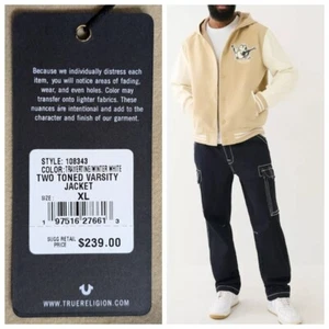 True Religion NWT $239 SZ XL BUDDHA LOGO VTG Style 2-Tone Varsity Jacket Hoodie - Picture 1 of 5