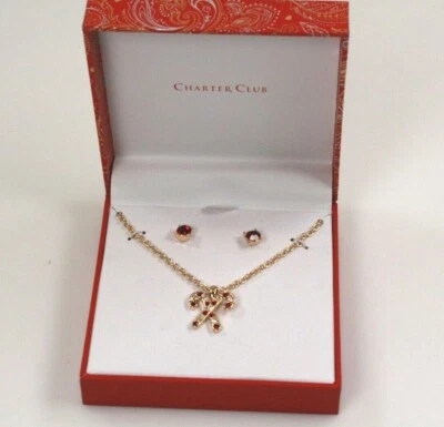 Juego de collar y aretes colgantes de bastón de caramelo de cristal tono dorado Charter Club Foto 1 de 4