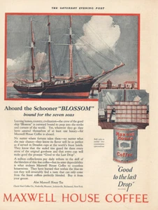 1924 Maxwell House Coffee: Aboard the Schooner Blossom Vintage Print Ad - Picture 1 of 1
