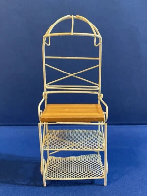 Miniatur Puppenhaus weiß Metall Küchenregal/Regal Pfanne Haken Metzger Block Top - Bild 1 von 4