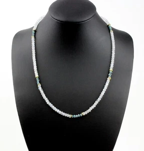 Rainbow Moonstone Chain with Blue Raw Diamond Faceted Necklace 925 Silver - Picture 1 of 5