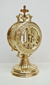 9 3/4" BRASS TABERNACLE LUNA HOLDER / CUSTODIAL FOR MONSTRANCE #329-189 (CHURCH) - Picture 1 of 10