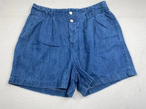 Volcom Women Hi-Rise Pleated Jean Shorts Size 10 Large Blue Belted 90s 80s - Picture 1 of 14