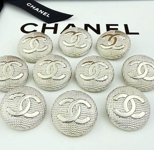 10 CHANEL KNÖPFE CC LOGO RUND SILBER METALL 22MM VINTAGE - Bild 1 von 8