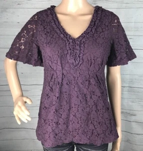 Blusa de Encaje Elle XS Berenjena Púrpura Aleteo Cintura Imperial Volante Única - Imagen 1 de 12
