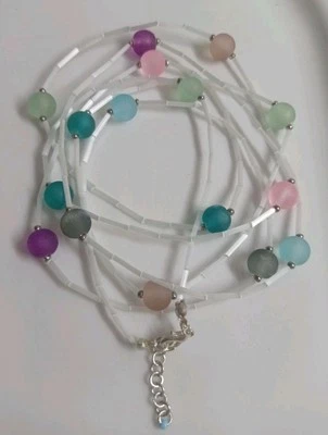 Collana di Perline Lunga donna 1,20 m  Madreperla Argento 💙 LuaCreazioni 💙 - Immagine 1 di 4