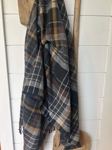 Pendleton gewebter Wollüberwurf 56x72 marine grau rost Fransen kariert - Bild 1 von 8