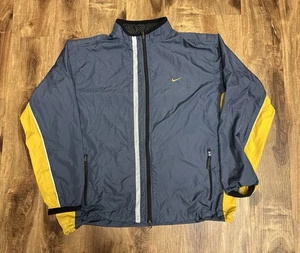 Vintage Y2K 2000s Nike Windbreaker Mens Large Yellow Striped Swoosh Jacket - Picture 1 of 8