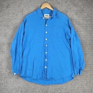FLAX Linen Button Up Shirt Men's Small Long Sleeve Blue Casual Lightweight - Picture 1 of 12