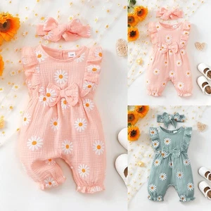 Newborn Baby Girl Floral Romper Jumpsuit Playsuit Headband Outfit Clothes Set - Picture 1 of 21