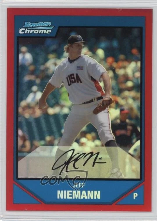 2007 Bowman Draft Chrome Picks Prospects Red Refractor /5 Jeff Niemann #BDPP83 - Image 1 of 2