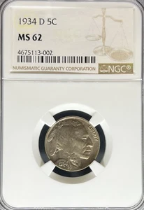 1934-D Buffalo Nickel MS62 NGC (#PA4675113002) - Picture 1 of 2