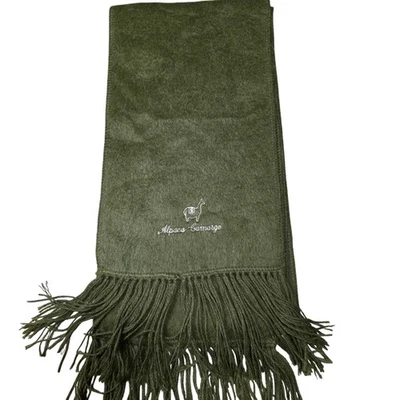 Alpaca Camargo Olive Green Embroidered Alpaca Scarf Unisex - Image 1 of 4