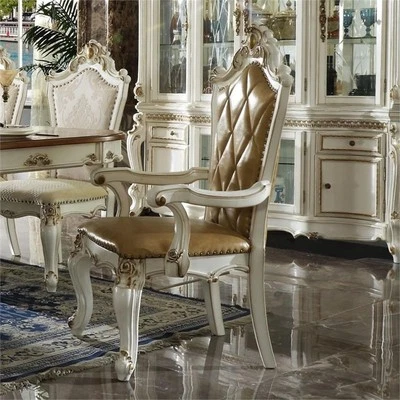 ACME Picardy Faux Leather Upholstered Arm Chair in Antique Pearl Set of 2 - Image 1 of 3