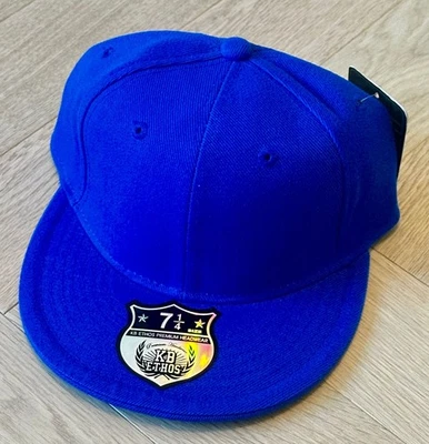 Ethos plain fitted cap, royal blue flat peak cap, premium imported from U.S.A - Image 1 of 4