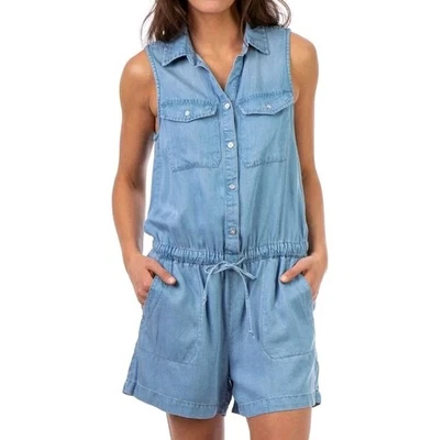 Jordache Denim Romper Womens Large Sleeveless Utility Shorts Light Blue Retro - Image 1 of 4