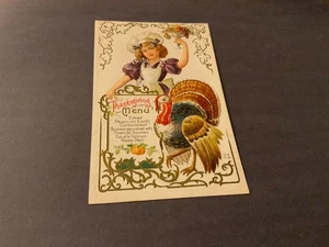 Thanksgiving Menu ~ Chef, Turkey, Menu, Bordered, Embossed Antique Postcard - Picture 1 of 2