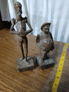 2 Vintage OURO Spain Don Quixote Sancho Panza Hand Carved #1021 Statues Bin10 - Picture 1 of 5