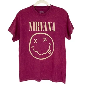 Camiseta con licencia oficial Nirvana Nevermind Smiley Grunge lavado ácido magenta mediana - Imagen 1 de 6