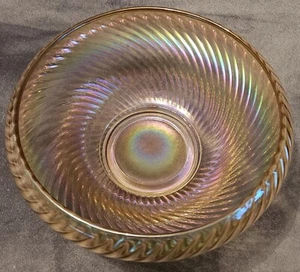 ANTIQUE Vintage 1920's Swirl CARNIVAL GLASS Bowl MARIGOLD / Art - Picture 1 of 3