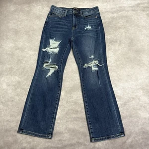 Judy Blue Jeans Womens 9/29 Straight Leg Mid-Rise Crop Distressed Stretch EUC - Picture 1 of 14