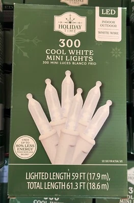 ¡NUEVO! Mini luces LED de Navidad blancas frías Holiday Time 300 cable blanco Foto 1 de 4